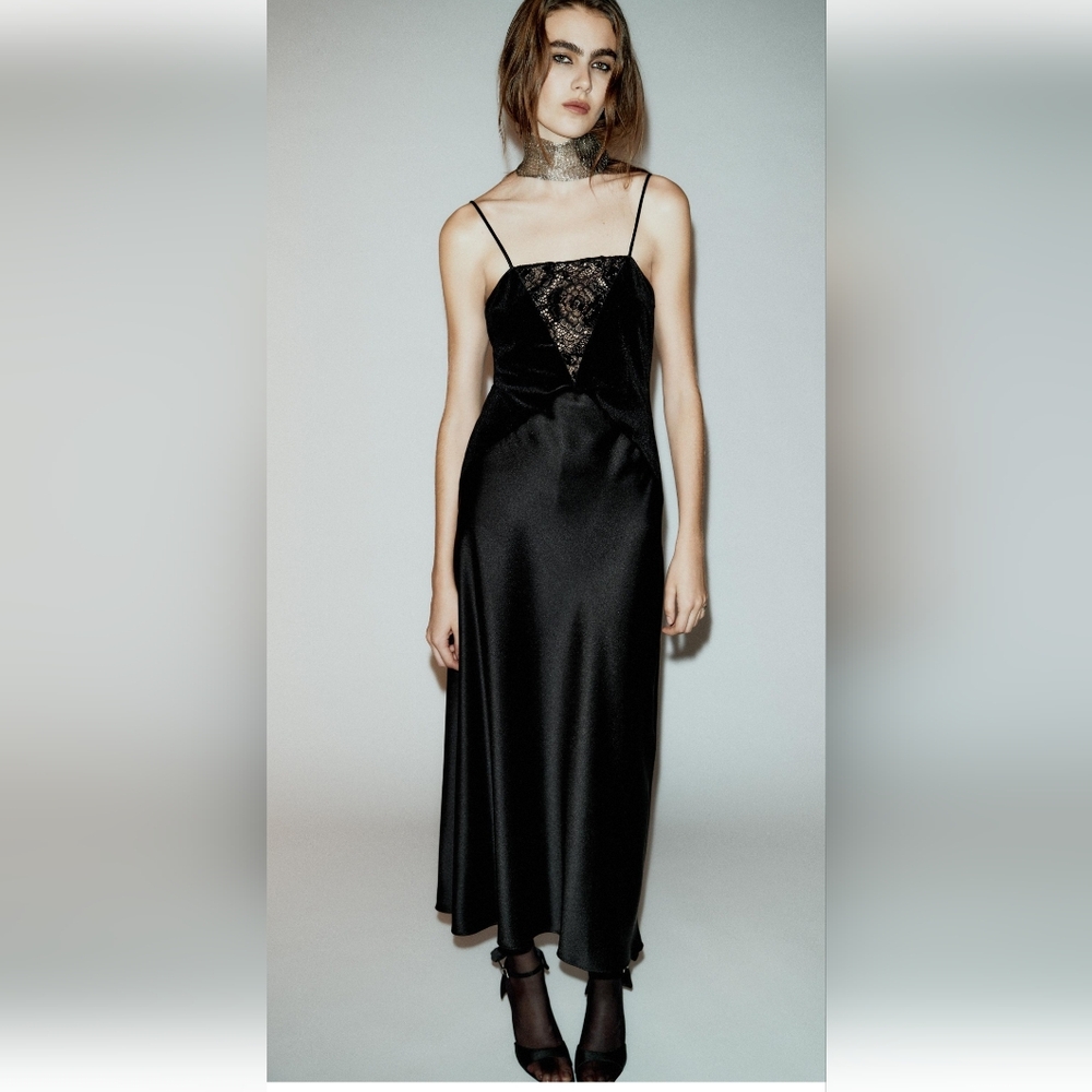 Zara Lace Spaghetti Satin Dress